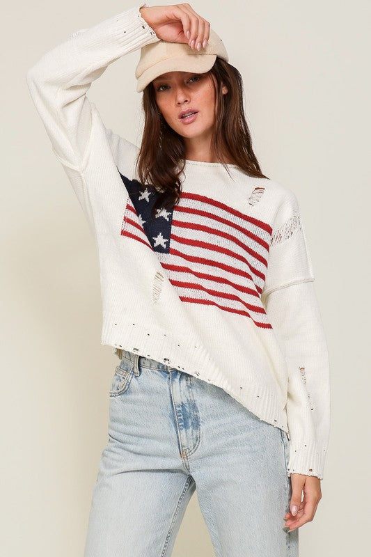 USA Distressed Sweater