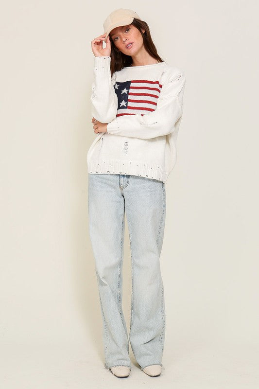 USA Distressed Sweater