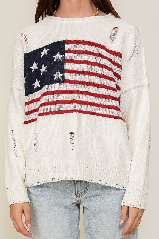 USA Distressed Sweater