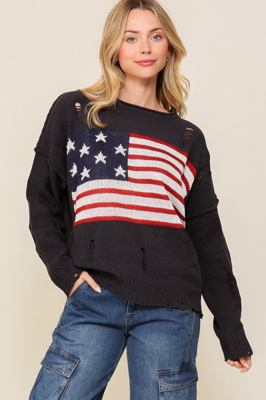 USA Distressed Sweater