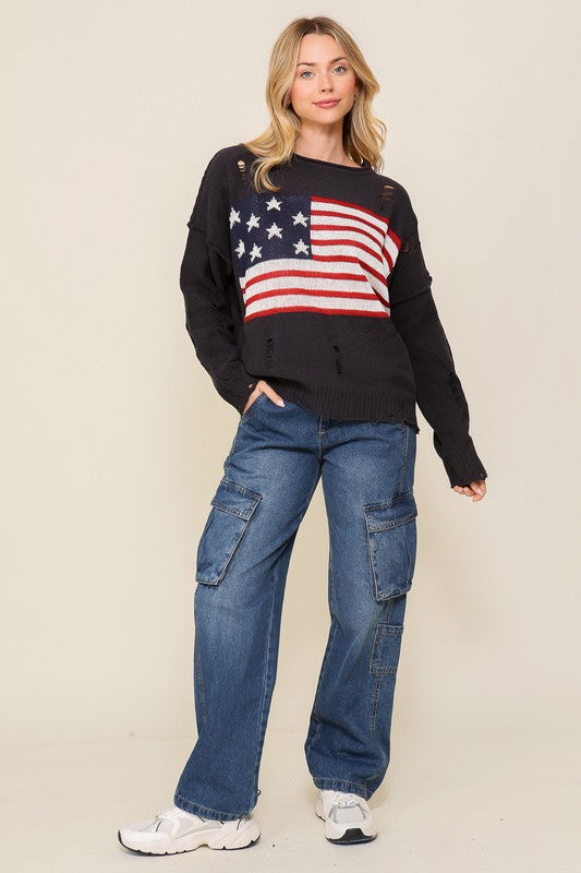 USA Distressed Sweater